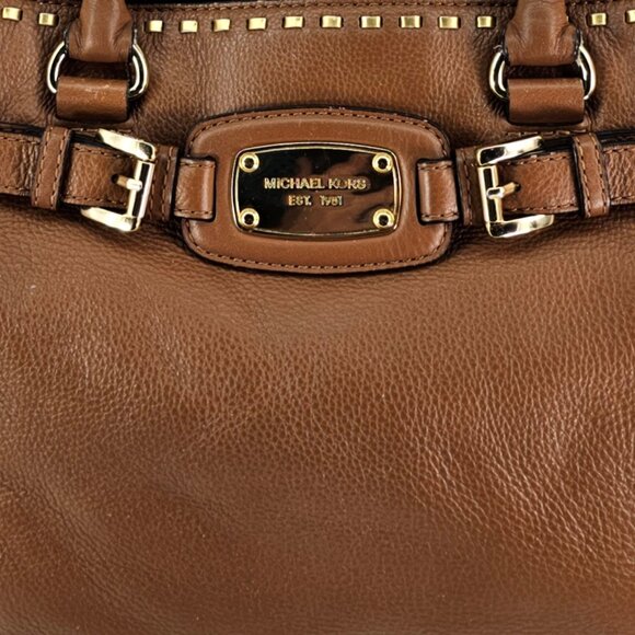 Michael Kors Hamilton Luggage Brown Pebble Leather Whipstitch Satchel Crossbody - Picture 2 of 13